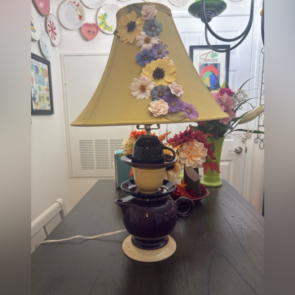 Handmade one-of-a-kind Fiestaware teapot lamp